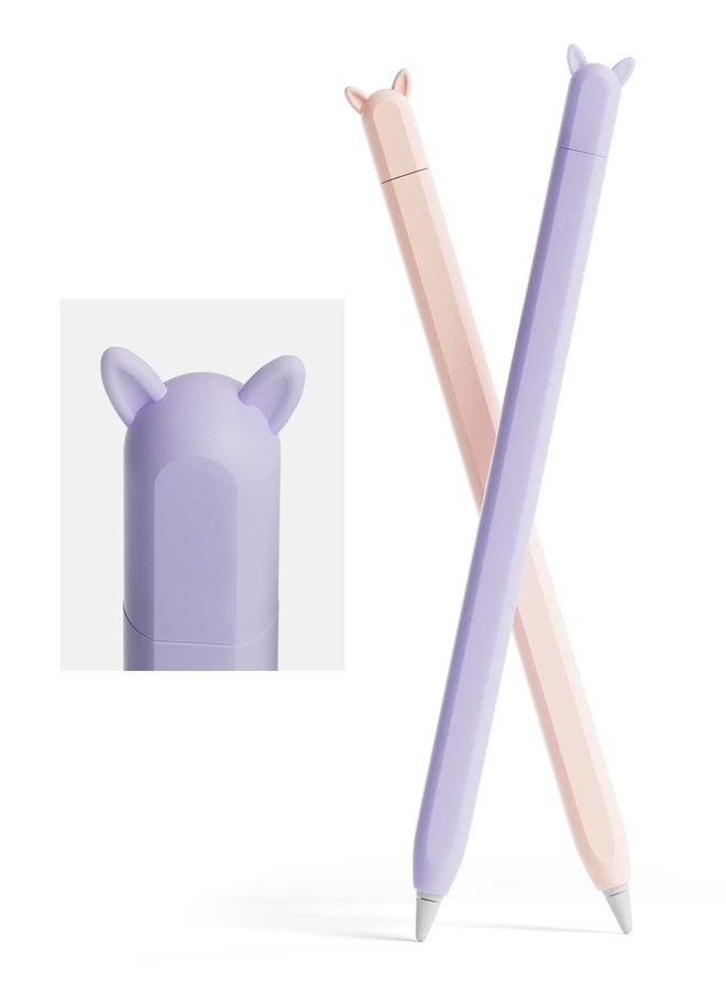 ELETIUO 2 Pack Cute Ear Case Silicone Skin Cover Compatible with Apple Pencil 2nd Generation Accessories Compatible with iPad Pro 11 12.9 inch,Pink&Purple - Image 1